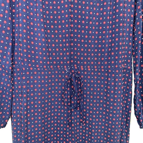 Draper James Printed Popover Tie Dress in Nassau Navy Blue Red Floral Polka Dot - Picture 7 of 16